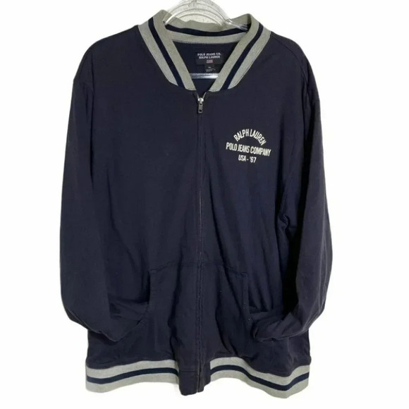 Polo Jeans Co. Ralph Lauren Other - Polo Jeans Co Ralph‎ Lauren XL Navy Blue USRL Varsity Full Zip Bomber Jacket
